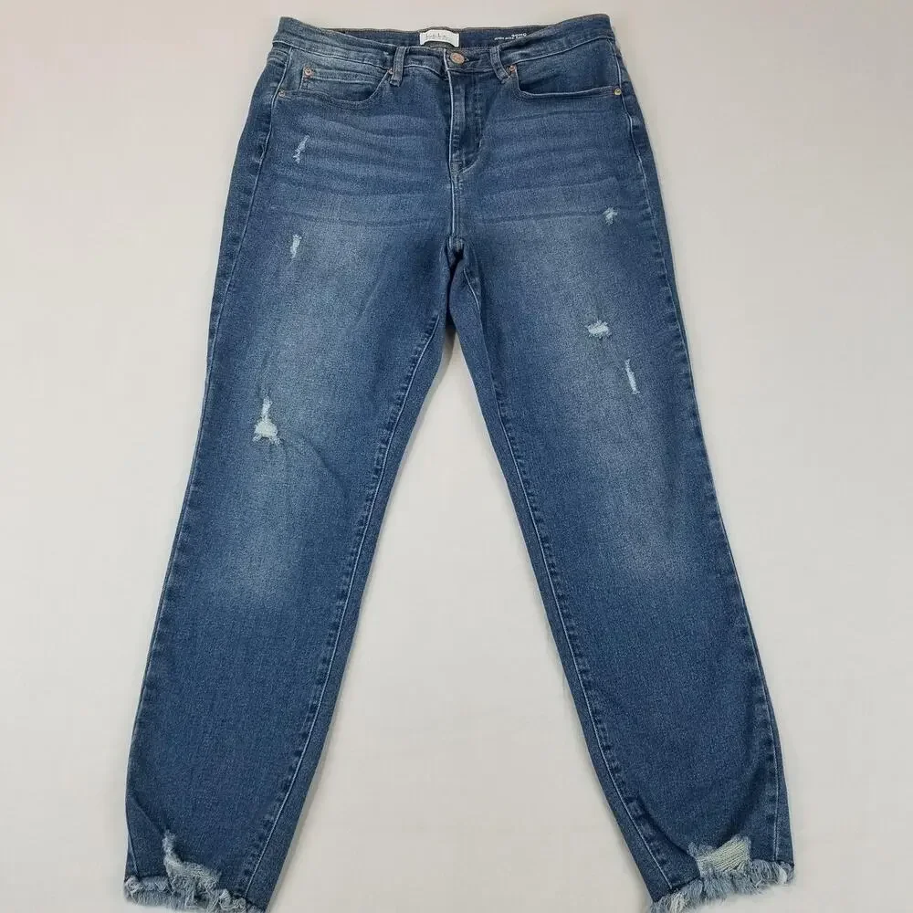 Nicole Miller Jeans Womens 10 Blue Soho High Rise Ankle Skinny Distressed Denim